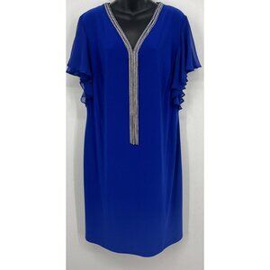 JBS Navy Blue Dress Size XL Extra Large Sparkle Tassle Ruffle Sleeve Women New